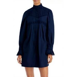 Rebecca Taylor Navy Lace Mock Neck Dress Sz 6 M Designer Bohemian Boho Hippie